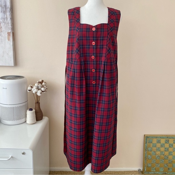 Vintage Plaid Dress with Pockets Red Maternity Sz L/XL - Picture 10 of 13